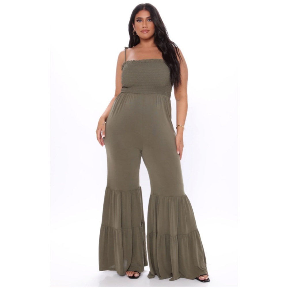 Western Beauty Wide Leg Jumpsuit (Olive) - Fashion Nova (2X)